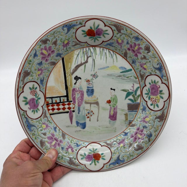 Late 19th Century Chinese Famille Rose Figural Porcelain Charger - 11" For Sale - Image 17 of 17