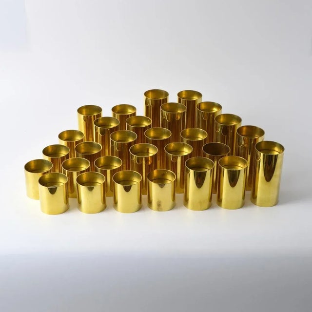 Danish Brass Cylinder Candle Holders, 1970s, Set of 29 For Sale - Image 9 of 9
