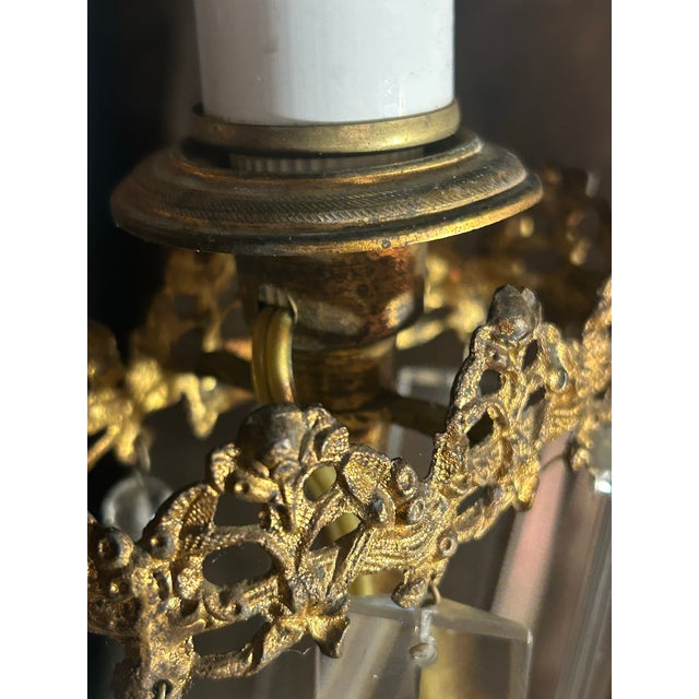 1850s Cornelius Style Brass Floral Basket Girandole Mantel Lamps - Pair For Sale - Image 6 of 11
