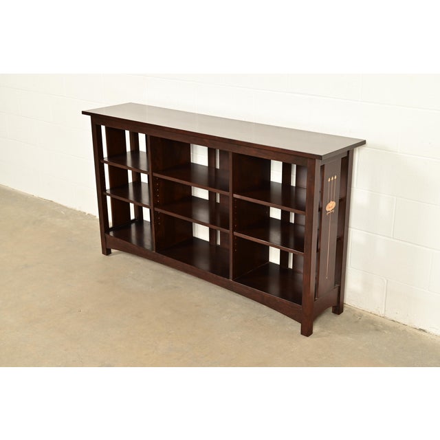 L. & J.G. Stickley, Inc. Stickley Harvey Ellis Collection Mission Arts & Crafts Inlaid Cherry Wood Slatted Triple Bookcase For Sale - Image 4 of 12