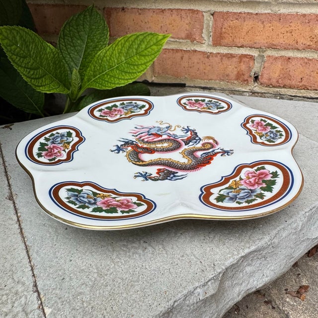 1980s Chinoiserie Porcelain Dragon Tray - 11” For Sale - Image 4 of 8