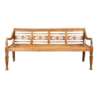 19th Century Hand Carved Walnut French Country Bench For Sale