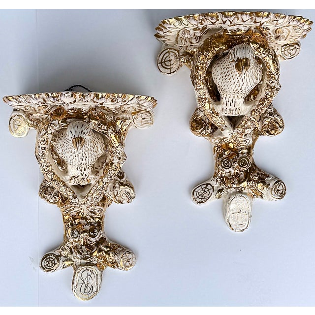 Pair of Gilt Porcelain Wall Brackets, Faux Bois and Parrots, 19th Century For Sale - Image 4 of 13