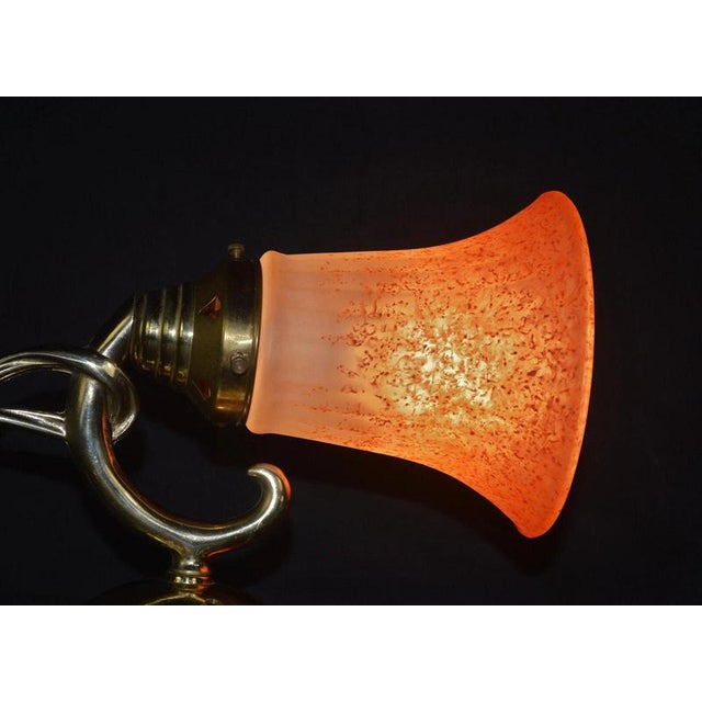 Gold Mid-Century French Art Nouveau Brass Wall Sconce with Ribbed Glass Shade, 1950s For Sale - Image 8 of 12
