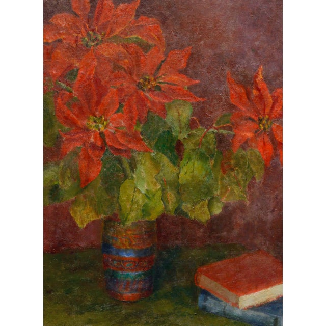 Gorgeous still life of red Poinsettia flowers by California artist Claudia Dobbins (American, 1889-1969). Signed "C....