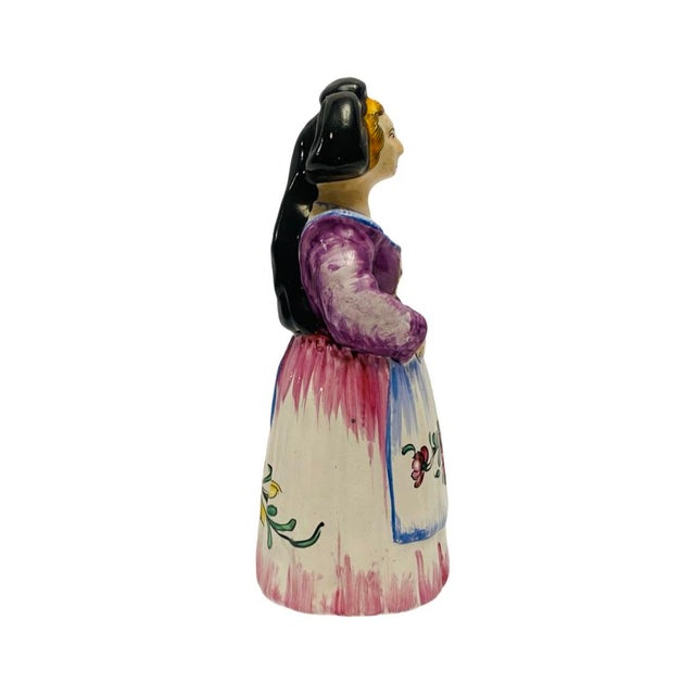 French Mid Century French Faience Figural Figurine Traditional Costume and Headdress For Sale - Image 3 of 8
