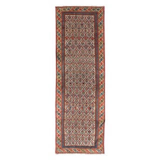 Late 19th Century Antique Caucasian Shirvan Runner With Diamond Design in Ivory Background For Sale