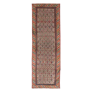 Late 19th Century Antique Caucasian Shirvan Runner With Diamond Design in Ivory Background
