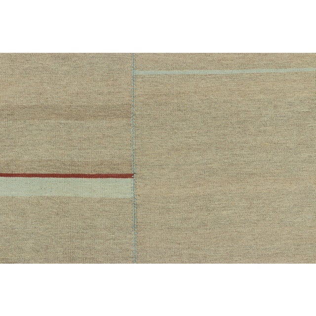 Contemporary Rug & Kilim’s Contemporary Kilim, Beige With Red and Light Blue Textural Stripes For Sale - Image 3 of 7