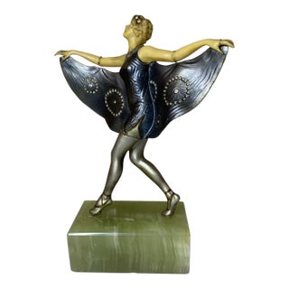 1930s Bat Dancer Cold Painted/Ivorine Jeweled Deco Figure After Lorenzl or Poertzel For Sale