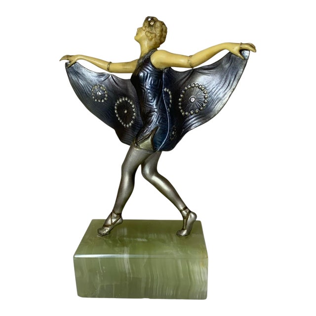 1930s Bat Dancer Cold Painted/Ivorine Jeweled Deco Figure After Lorenzl or Poertzel For Sale