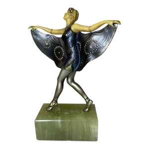 1930s Bat Dancer Cold Painted/Ivorine Jeweled Deco Figure After Lorenzl or Poertzel