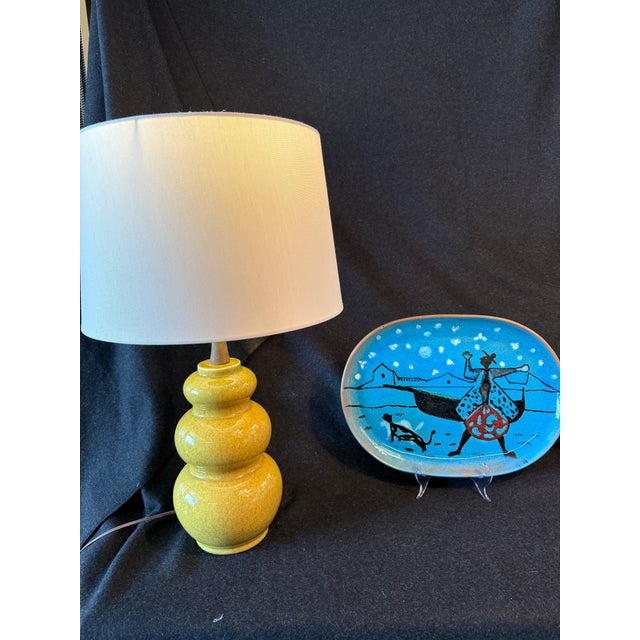 1940s Mid Century Modern Italian Ceramic Platter Fisherman With Stars Moonlight and Cat in Bright Blue Glaze For Sale - Image 6 of 10
