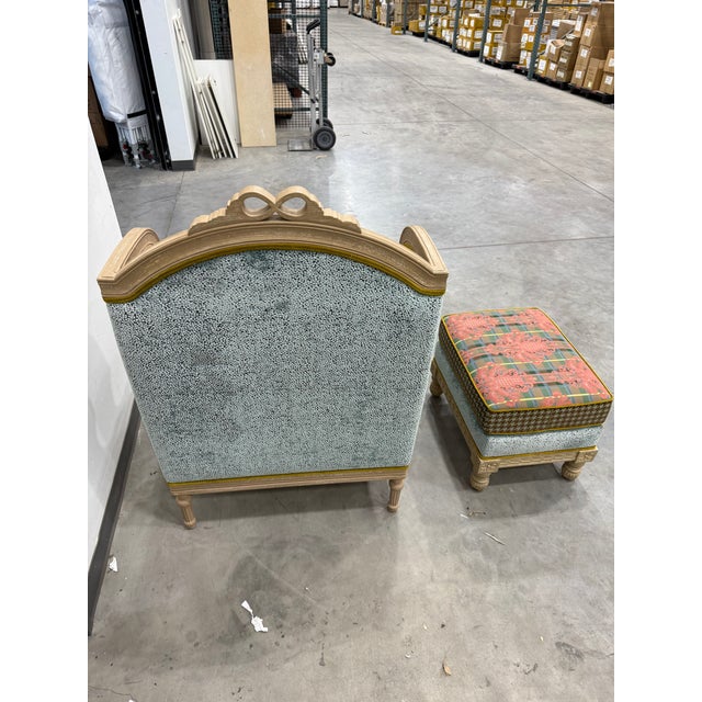 Mackenzie Childs Attributed to MacKenzie-Childs Inverness Wing Chair With Ottoman For Sale - Image 4 of 4