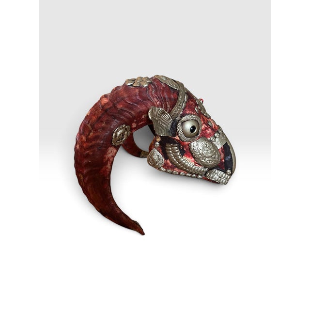Vintage Tibetan Kapala-Style Decorated Ram Skull With Repoussé Metal & Skull Motifs For Sale - Image 9 of 11