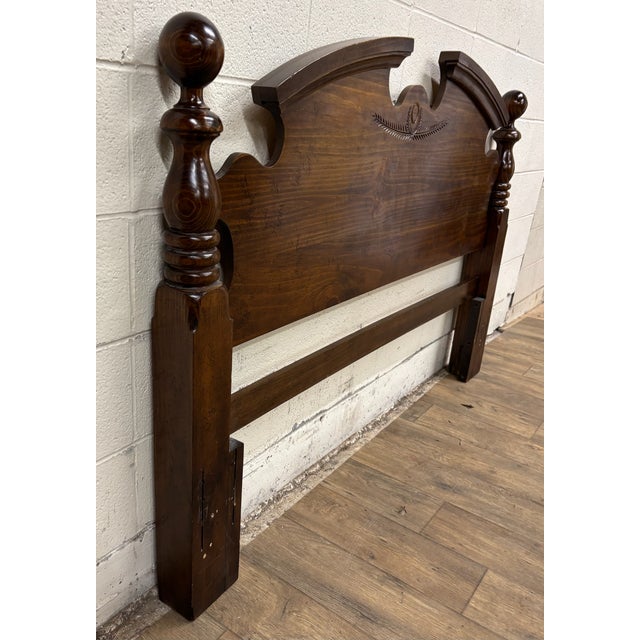 Vintage Convertible Queen or Full Size Traditional Pediment Cannonball Headboard For Sale - Image 4 of 10