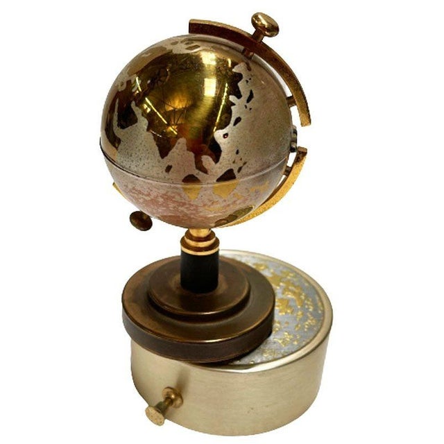 Metal 1960s Mid-Century Brass Spinning Music Box Globe Desktop Table Lighter by Windmill For Sale - Image 7 of 9