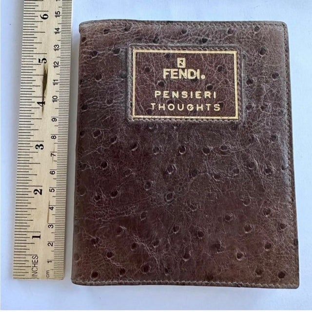 Vintage 90s Fendi Roma Pensieri Thoughts Journal Diary Notebook Ostrich Leather For Sale - Image 11 of 12