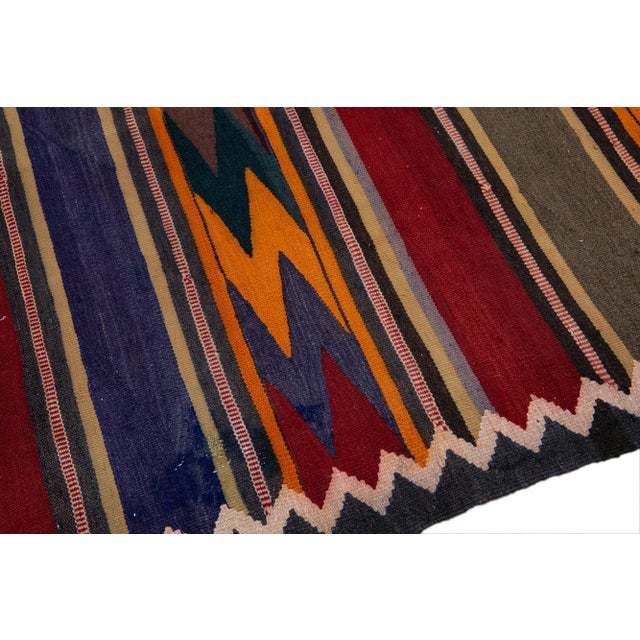 Textile Vintage Kilim Handmade Flatweave Multicolor Striped Wool Runner For Sale - Image 7 of 10