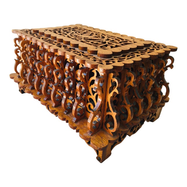 Early 20th Century Hand Carved Oak Treasure Box For Sale