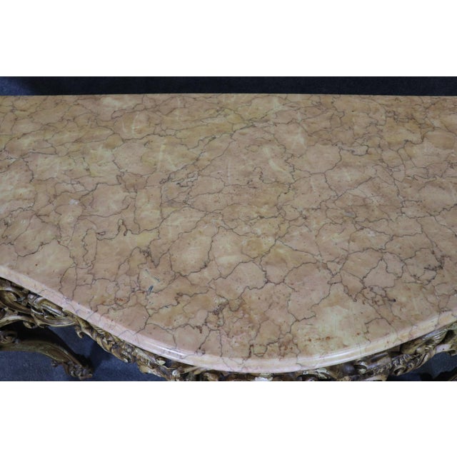French Louis XV Style Carved Walnut Giltwood Console Table With Marble Top For Sale - Image 4 of 11