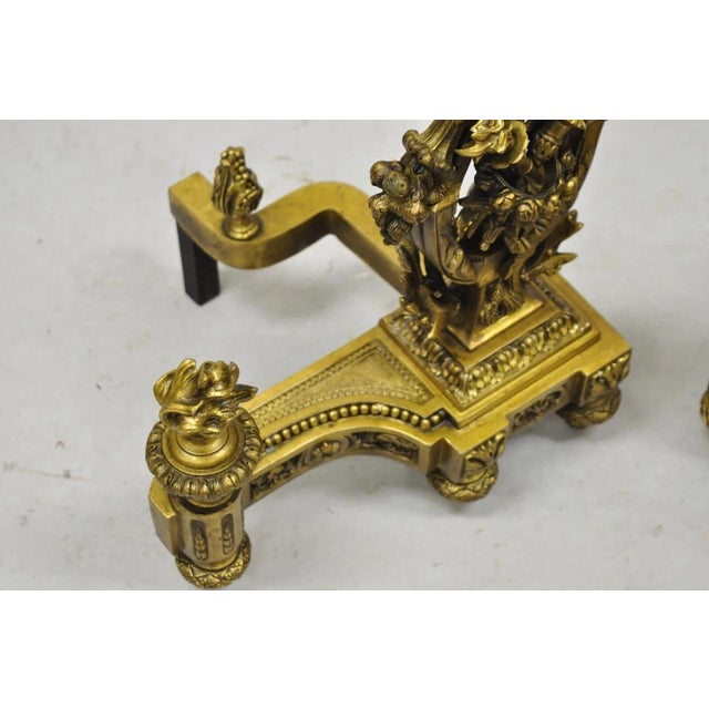 Metal Antique French Empire Neoclassical Bronze Figural Lyre Harp Andirons - A Pair For Sale - Image 7 of 12