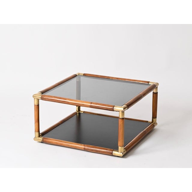 Bamboo, Brass and Smoked Glass Coffee Table in the style of Gabriella Crespi, Italy, 1970s For Sale - Image 3 of 14