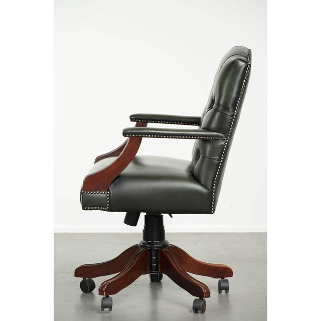 Chesterfield English Height Adjustable Green Cowhide Leather Office Chair with Swivel and Tilt Function For Sale - Image 10 of 13