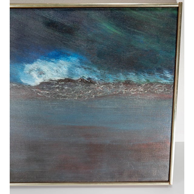 Mid-Century Modern Mid-Century Modern Abstract Expressionist Blue Oil Painting For Sale - Image 3 of 5