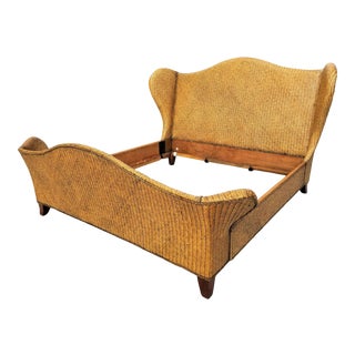Amazing All Wicker Winged King Size Bed Frame by Padmas Plantation For Sale