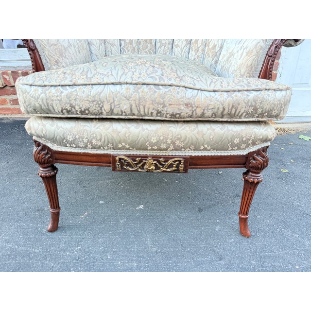 Early 20th Century Hollywood Regency Carved Mahogany Stained Wood Barrel-Back Lounge Chair For Sale - Image 9 of 17