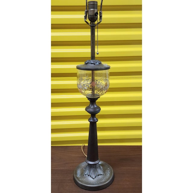Fantastic Antique Art-Deco Hand Decorated Glass & Metal Table Lamp, C1930s For Sale In New York - Image 6 of 11