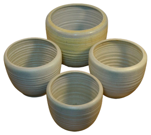 Large Cream White Ceramic Studio Pottery Plant Pots from Mobach 1980s, Set of 4