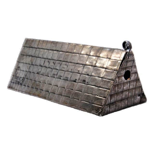 Triangular Silver Toothpick Holder with Geometric Figures and Opening in the Lid For Sale