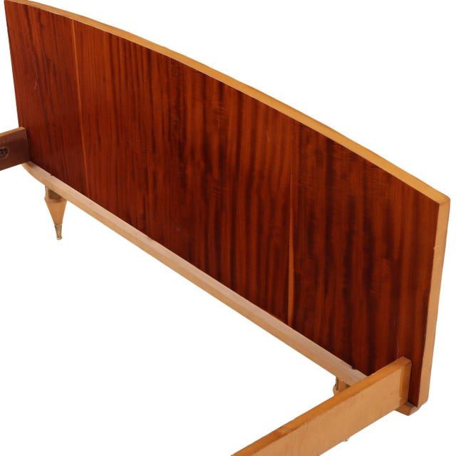 1950s French Sycamore and Mahogany Full-Size Bed With Integrated Nightstands, C. 1950 For Sale - Image 5 of 6