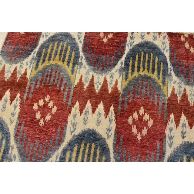 Textile Ikat Rug 10’3” X 13’11” Beige Red Wool Modern Hand-Knotted Oriental Carpet For Sale - Image 7 of 15