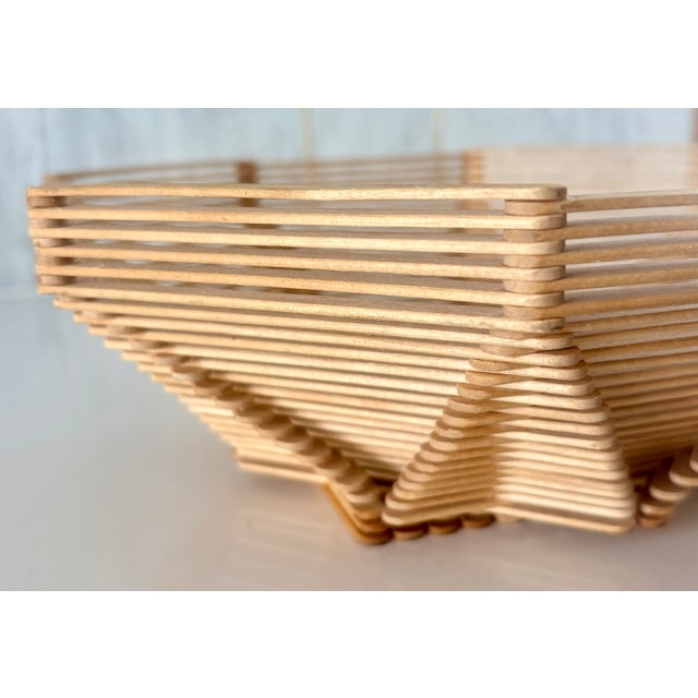 Wood Vintage Tramp Art Style Octagonal Popsicle Stick Catchall Bowl For Sale - Image 7 of 10