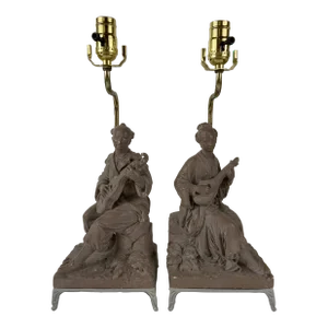 Chinoiserie Musician Figure Lamps - a Pair