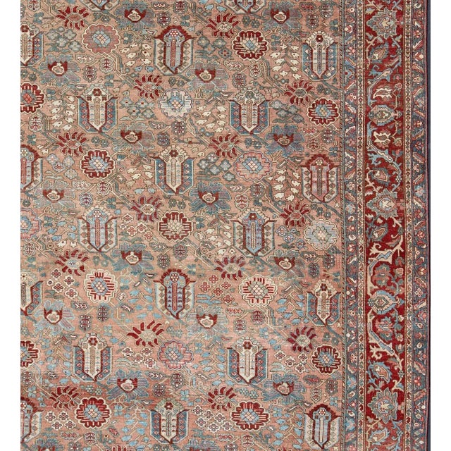 Antique Persian Bakhtiari Rug Featuring Repeating Floral Motifs and Rich Red 10 X 12 For Sale - Image 4 of 12