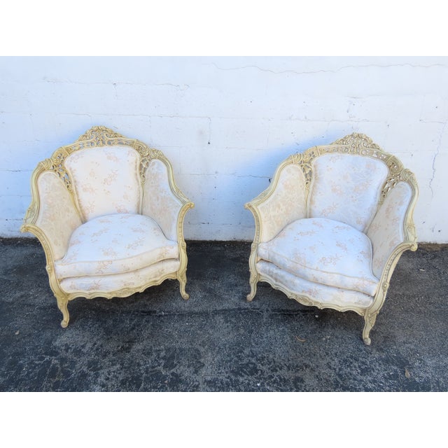 French Heavy Carved Side Lounge Den Fireplace Chairs a Pair 6239 For Sale - Image 12 of 15