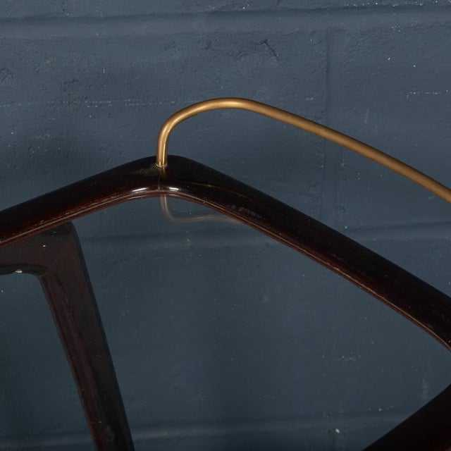 Brown Vintage 20th Century Italian Brass & Wood Drinks Trolley, 1960 For Sale - Image 8 of 18
