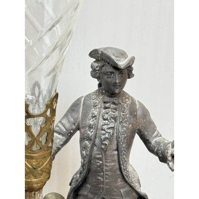 Rococo Revival Figural Spelter and Etched Glass Trumpet Vase, Antique For Sale In San Francisco - Image 6 of 16
