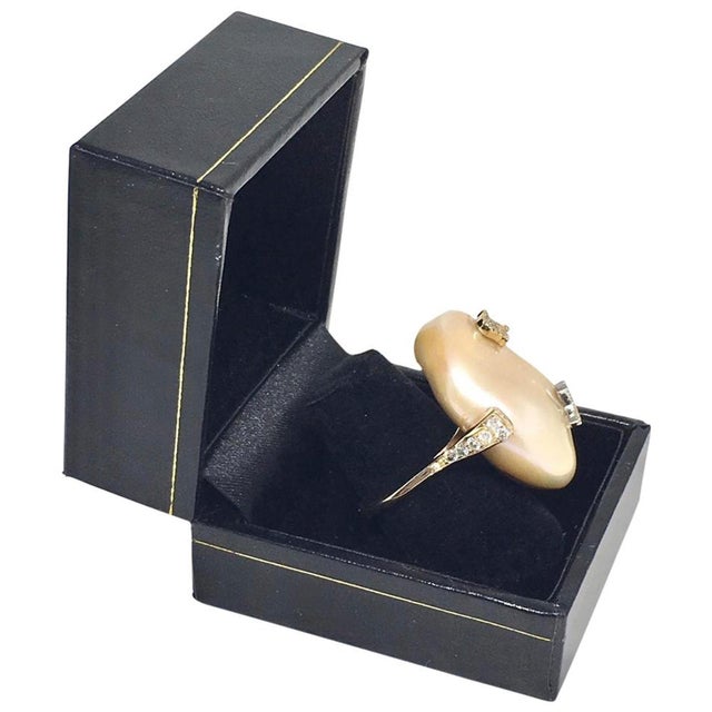 Diamond Freshwater Pearl Ring 14Karat Gold Baroque Women 33.45 mm Certified For Sale - Image 4 of 9