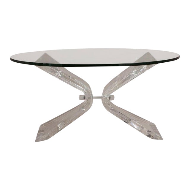 1970s Hollywood Regency Butterfly Shaped Lucite Coffee Table For Sale