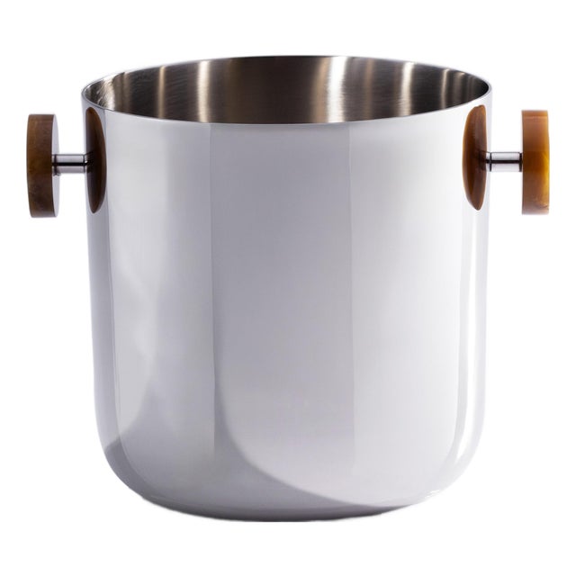 Spiga Stainless Steel Ice Bucket, Nickel with Amber Accent For Sale