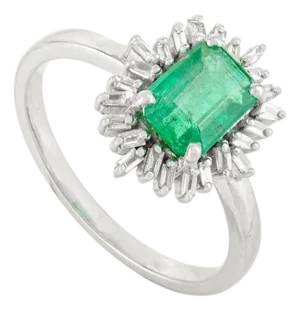 Natural Emerald White Gold Engagement Ring Size 7