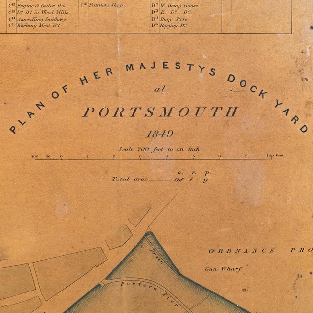 Mid 19th Century Antique Town Plan, Portsmouth Dockyard, English, Framed Cartography, Victorian For Sale - Image 5 of 12
