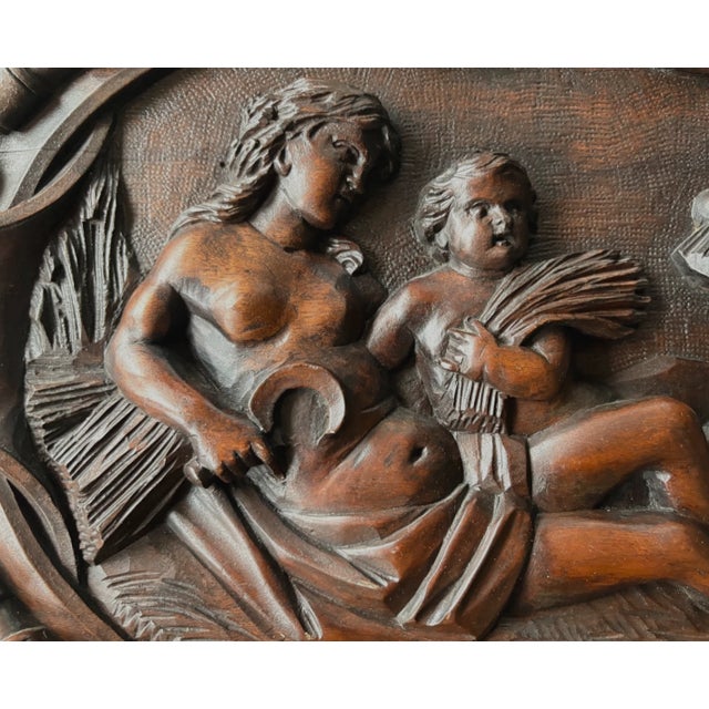 Traditional Antique 19thc Large Traditional Carved Wood Sculpture Panel Female With Cherubs For Sale - Image 3 of 10