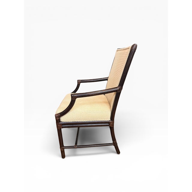 2000 - 2009 McGuire San Francisco Rattan Dining Arm Chairs With Diamond Lattice Backs – Set of 6 For Sale - Image 5 of 16