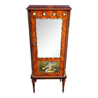 French Louis XVI Vernis Martin Style Vitrine Display Cabinet Gilt Bronze Mounts For Sale